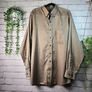 MENS JOS A BANKS LONG SLEEVE BUTTON DOWN CAMEL COLOR TEXTURED FABRIC SIZE XL